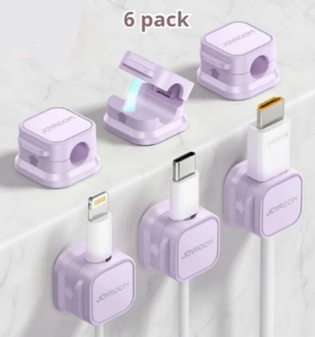White magnetic cable organizer clips three pack