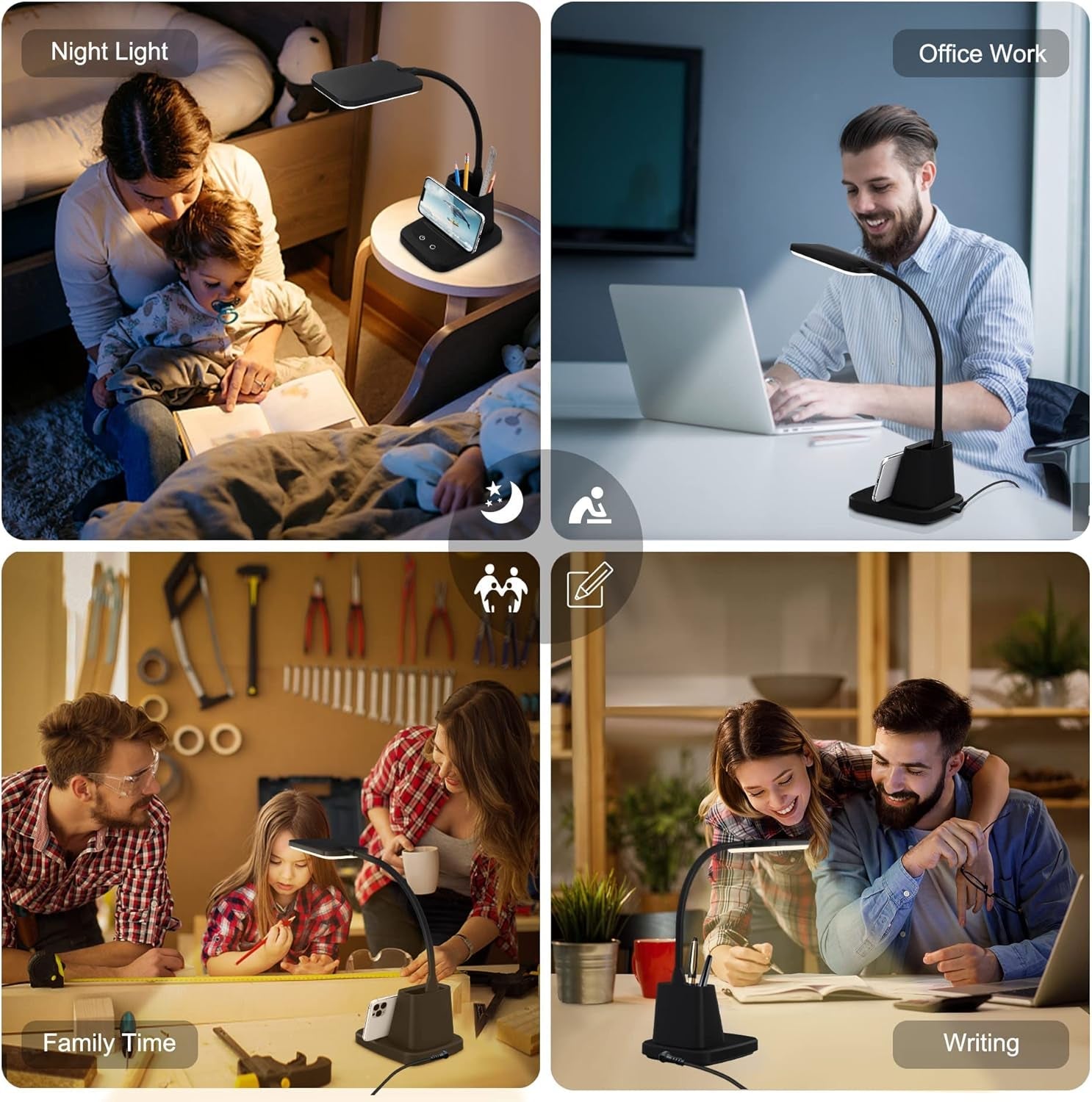 LED Desk Lamp with Wireless Charger - Dimmable Touch Light for Home Office & Bedroom