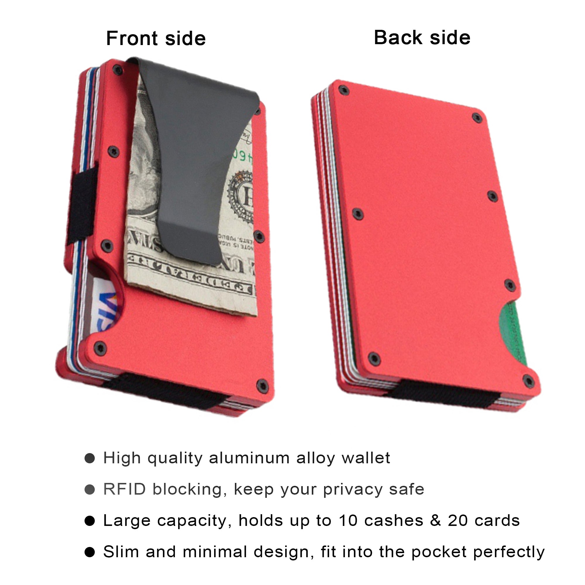 Aluminum money clip card holder fanning out credit cards